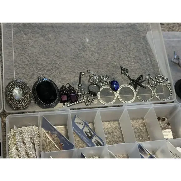 Bead Jewelry Making Lot Mixed Glass Stone Charms Metal Plastic Misc With Cases - Picture 4 of 8